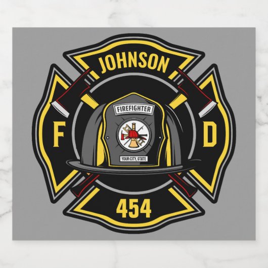 Brandweerman en brandweerteam van brandweerdienst bier etiket (Enkel label)