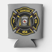 Brandweerman en brandweerteam van brandweerdienst blikjeskoeler (Voorkant)