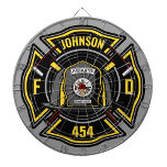 Brandweerman en brandweerteam van brandweerdienst dartbord<br><div class="desc">Firefighter VOEGT Fireman Fire Department-ontwerp TOE - Embleem met Helmet en Ax. Aanpassen met jouw naam,  nummer en locatie van station/apparaat.</div>