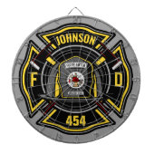 Brandweerman en brandweerteam van brandweerdienst dartbord (Voorkant)