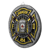 Brandweerman en brandweerteam van brandweerdienst dartbord (Voorkant Rechts)