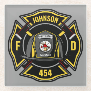 Brandweerman en brandweerteam van brandweerdienst glazen onderzetter