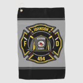 Brandweerman en brandweerteam van brandweerdienst golfhanddoek (Voorkant)