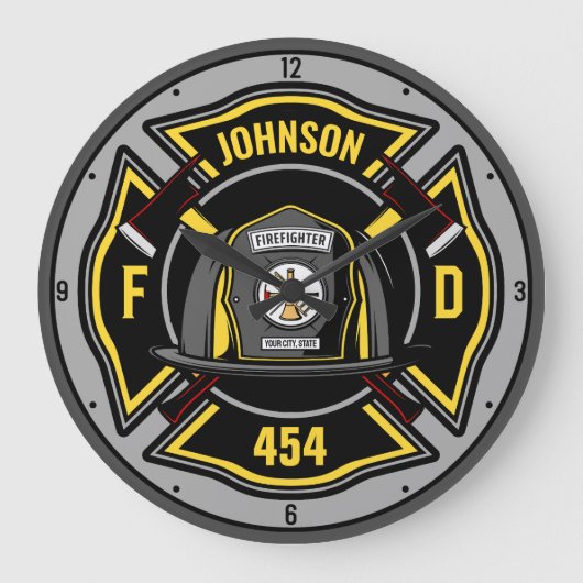 Brandweerman en brandweerteam van brandweerdienst grote klok (Voorkant)