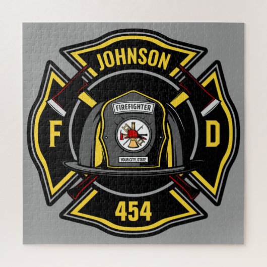 Brandweerman en brandweerteam van brandweerdienst legpuzzel (Verticaal)