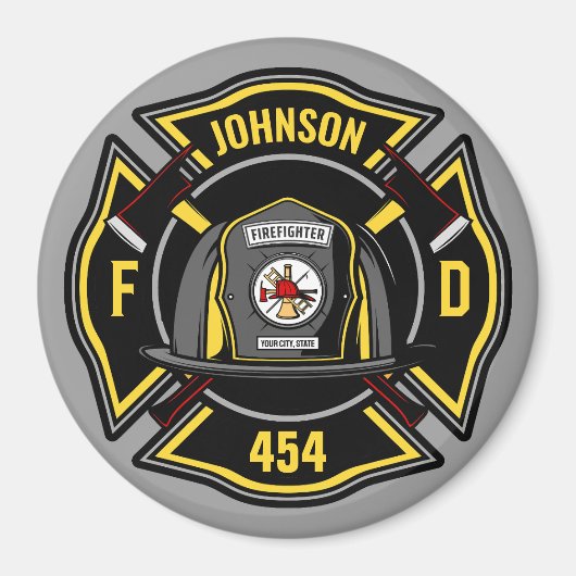 Brandweerman en brandweerteam van brandweerdienst magneet (Voorkant)