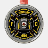 Brandweerman en brandweerteam van brandweerdienst metalen ornament (Voorkant)