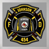 Brandweerman en brandweerteam van brandweerdienst poster (Voorkant)