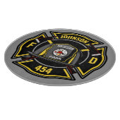 Brandweerman en brandweerteam van brandweerdienst snijplank (Hoek)