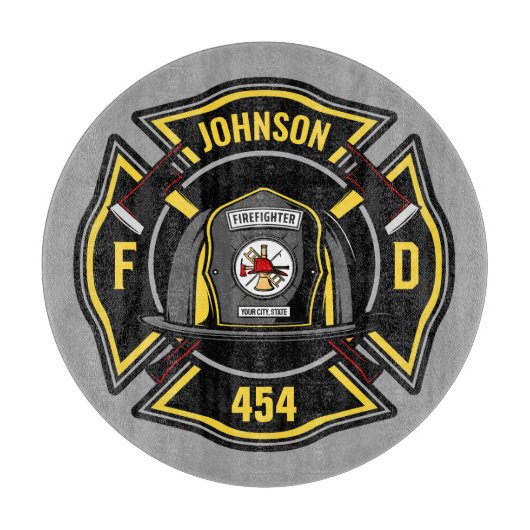 Brandweerman en brandweerteam van brandweerdienst snijplank (Voorkant)