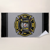 Brandweerman en brandweerteam van brandweerdienst strandlaken (Voorkant)