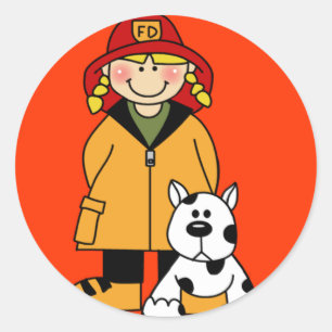 Brandweerman en hond ronde sticker