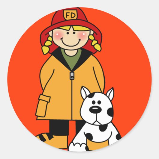 Brandweerman en hond ronde sticker (Voorkant)