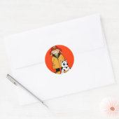 Brandweerman en hond ronde sticker (Envelop)