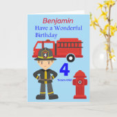 Brandweerman en Vrachtwagen oud verjaardag Kaart (Gele Bloem)