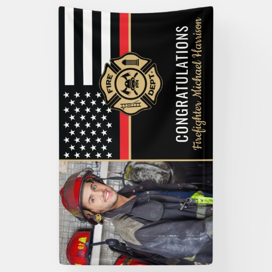 Brandweerman Fire Academy Afstuderen Flag Foto Spandoek (Verticaal)