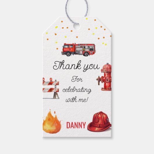 Brandweerman Firetruck Theme Gift Label Cadeaulabel (Voorkant)