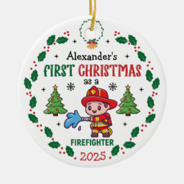 Brandweerman First Christmas Custom Name Keramisch Ornament