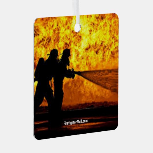 Brandweerman Flames Metal Ornament (Voorkant Rechts)