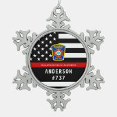 Brandweerman gepersonaliseerde Fire Logo dunne rod Tin Sneeuwvlok Ornament (Voorkant)