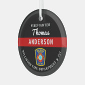 Brandweerman Gepersonaliseerde Thin Red Line Fire  Glas Ornament (Voorkant links)