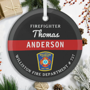 Brandweerman Gepersonaliseerde Thin Red Line Fire  Glas Ornament