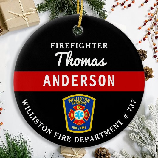 Brandweerman Gepersonaliseerde Thin Red Line Fire  Keramisch Ornament