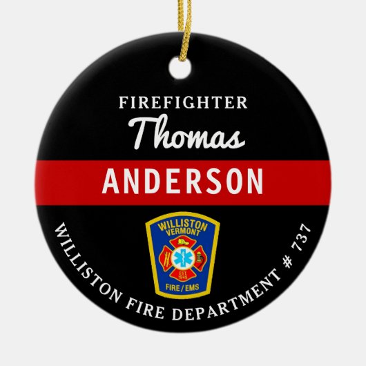 Brandweerman Gepersonaliseerde Thin Red Line Fire Keramisch Ornament (Voorkant)