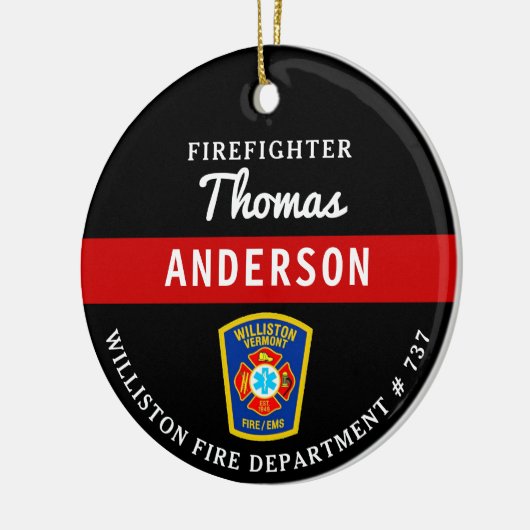 Brandweerman Gepersonaliseerde Thin Red Line Fire Keramisch Ornament (Links)