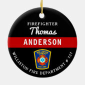 Brandweerman Gepersonaliseerde Thin Red Line Fire  Keramisch Ornament (Achterkant)