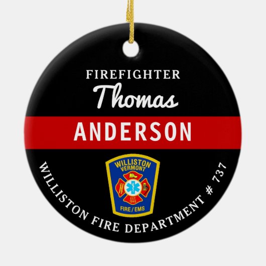 Brandweerman Gepersonaliseerde Thin Red Line Fire Keramisch Ornament (Achterkant)