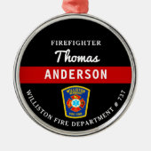 Brandweerman Gepersonaliseerde Thin Red Line Fire Metalen Ornament (Voorkant)