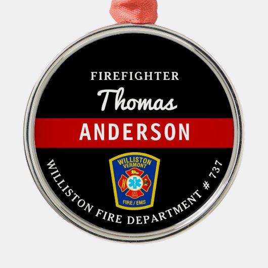 Brandweerman Gepersonaliseerde Thin Red Line Fire Metalen Ornament (Voorkant)