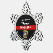 Brandweerman Gepersonaliseerde Thin Red Line Fire  Tin Sneeuwvlok Ornament (Rechts)