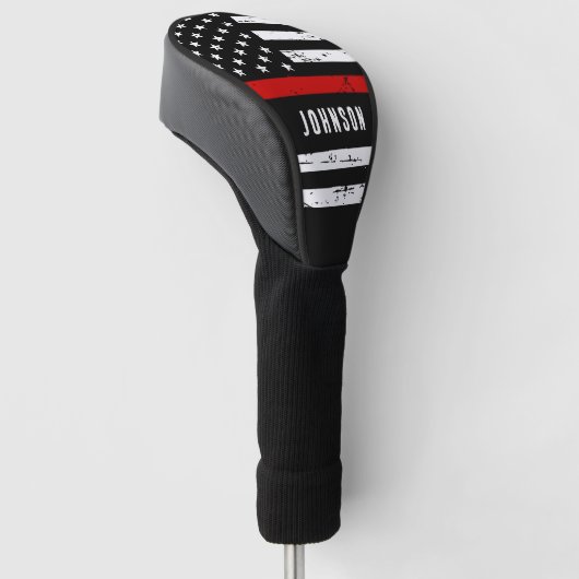 Brandweerman gepersonaliseerde VS vlag dunne rode Golfheadcover (Schuin)