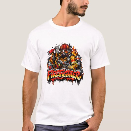 Brandweerman Graffiti Straatkunst Ontwerp T-shirt (Voorkant)