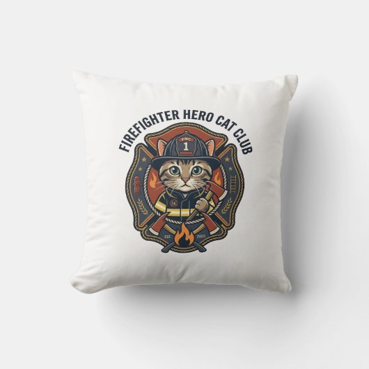 Brandweerman Held Kat Kat Grafisch T-shirt Kunst - Kussen (Voorkant)