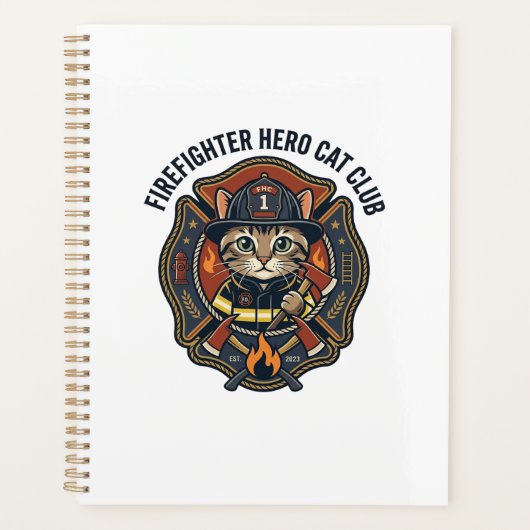 Brandweerman Held Kat Kat Grafisch T-shirt Kunst - Planner (Voorkant)