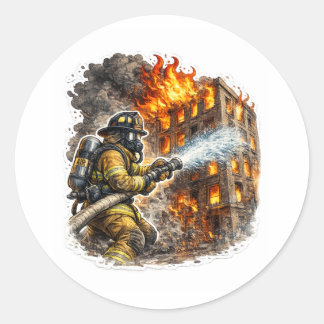 Brandweerman Held Strijdend tegen Brand Reddingsst Ronde Sticker