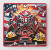 Brandweerman heldhaftig patriottisme vierkante klok (Voorkant)