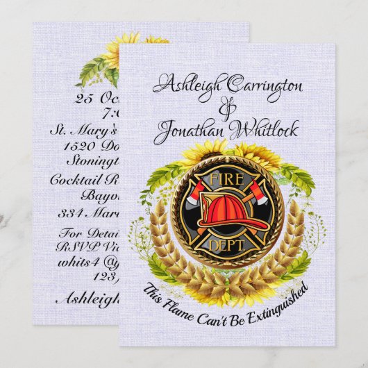 Brandweerman Herziene huwelijksuitnodiging Kaart (Voorkant / Achterkant)