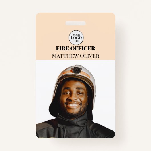 Brandweerman ID Foto Eenvoudige Beige Logo Badge (Voorkant)