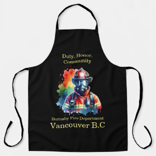 Brandweerman in actie, kleurrijke achtergrond schort