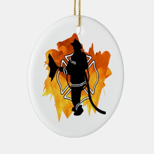 Brandweerman in de vlammen keramisch ornament (Rechts)