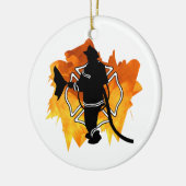 Brandweerman in de vlammen keramisch ornament (Links)