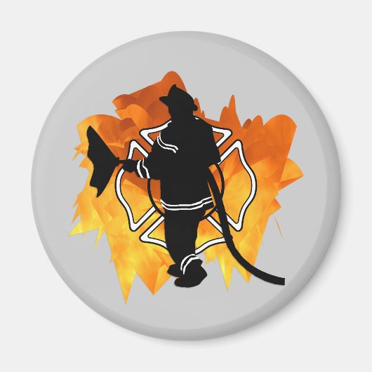 Brandweerman in de vlammen magneet (Voorkant)