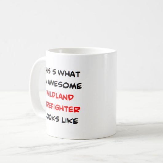 brandweerman in het wild, geweldige koffiemok (Voorkant links)