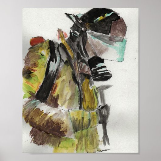 Brandweerman in waterverf poster (Voorkant)