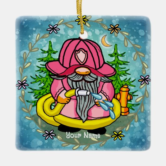 Brandweerman kabouter keramisch ornament (Voorkant)