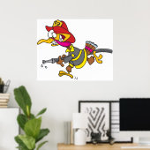 Brandweerman Kalkoen met slang Poster (Thuiskantoor)